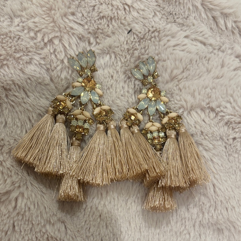 Chic Gold and Cream Tassel Earrings